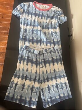 Kids Crewcuts Blue Tie-Dye Two-Piece pajamas Set with Orange Trim